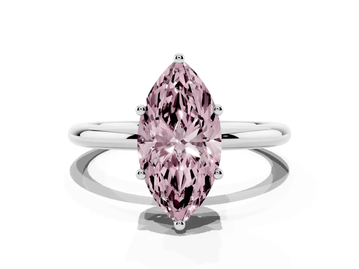 Fancy Pink Marquise Cut Cut Solitaire Engagement Ring with Four-Prong Setting and Classic Band Silver