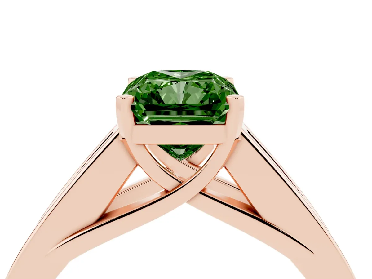 Fancy Green Radiant Cut Cut Channel Set Solitaire Ring with Four-Prong Setting Rose gold