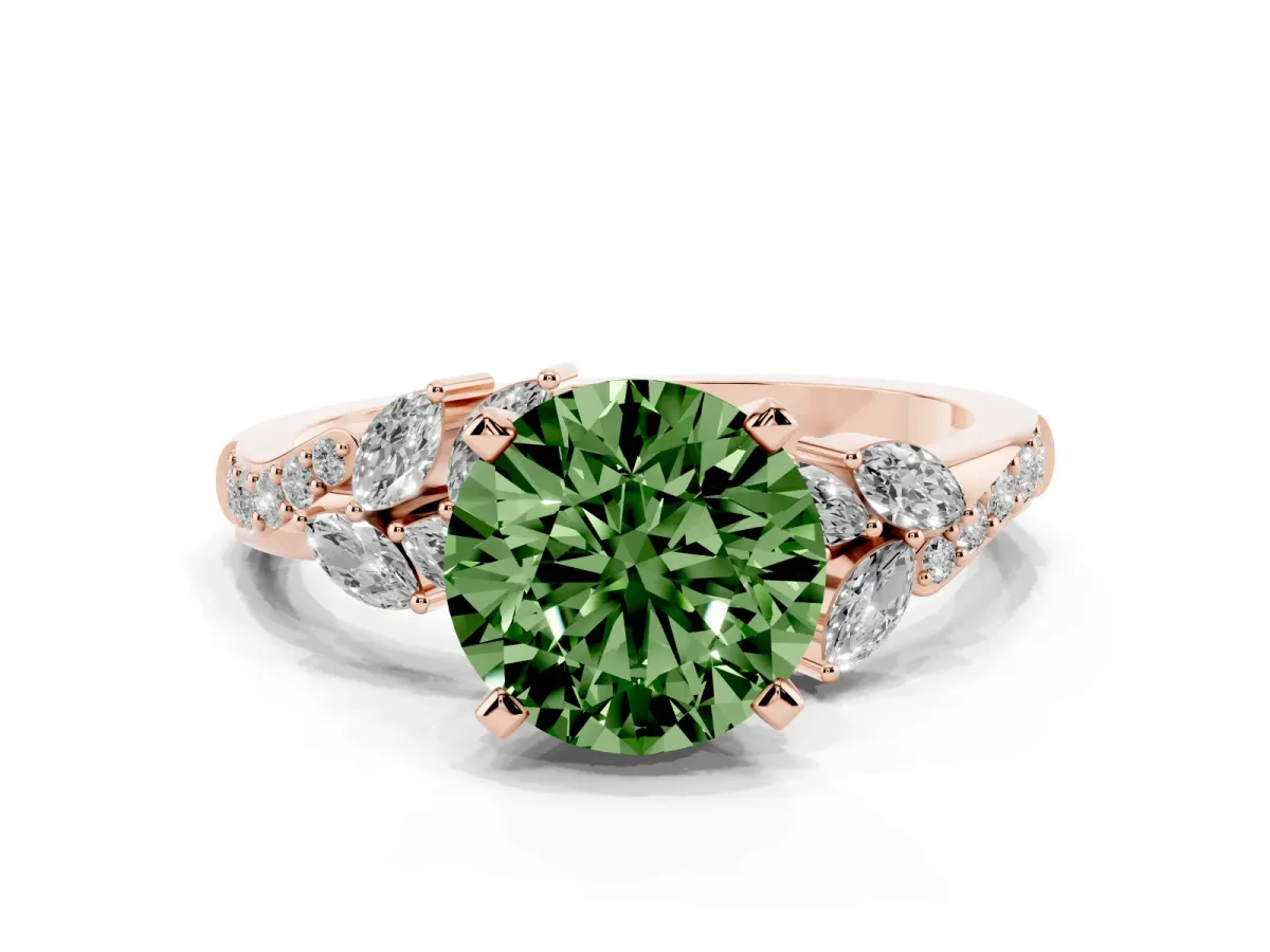 Fancy Green Round Cut Solitaire Marquise Twist Band with Six-Prong Setting Rose gold