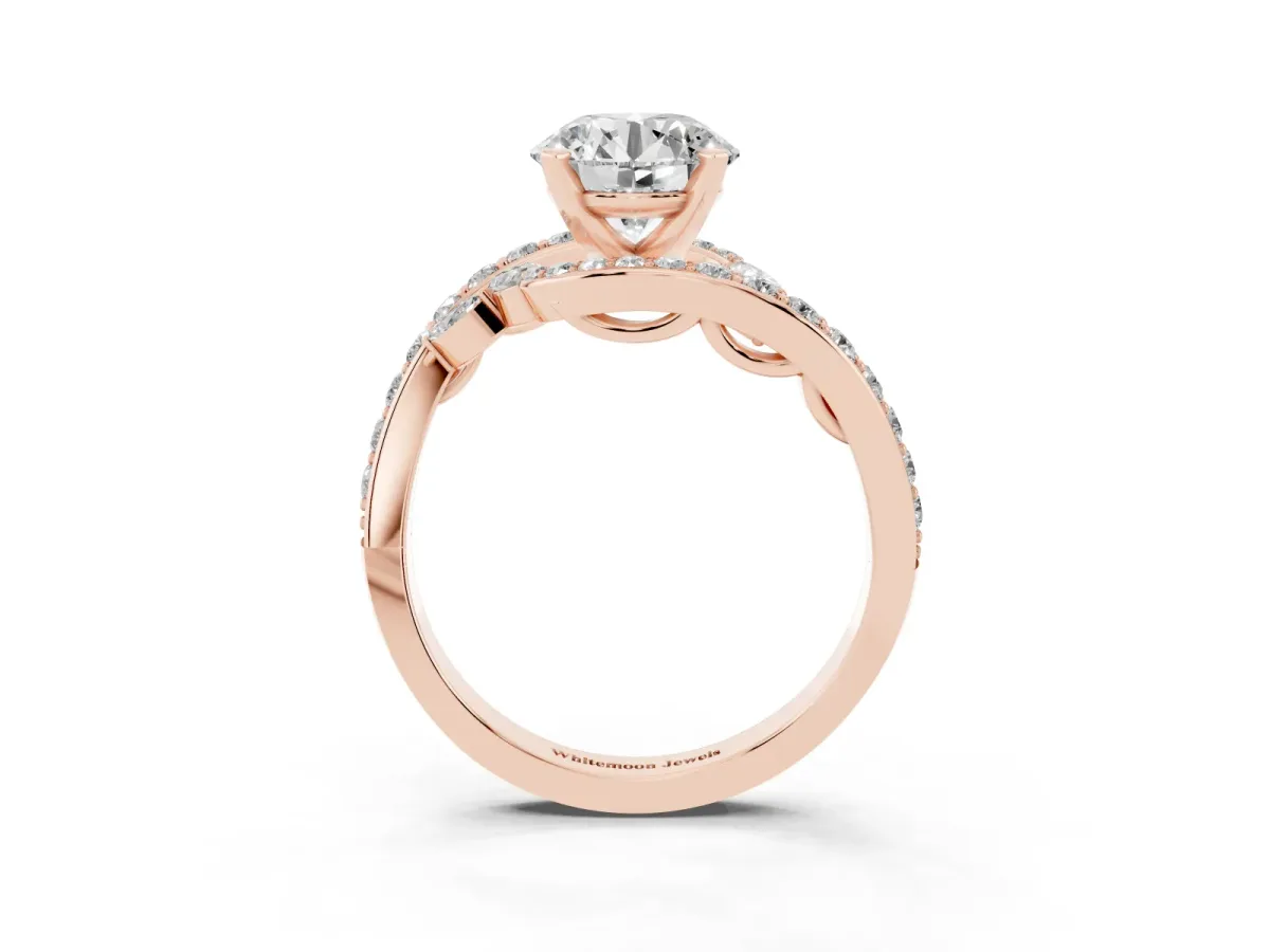 Round Cut Solitaire with Pavé Twist Band and Four-Prong Setting Rose gold