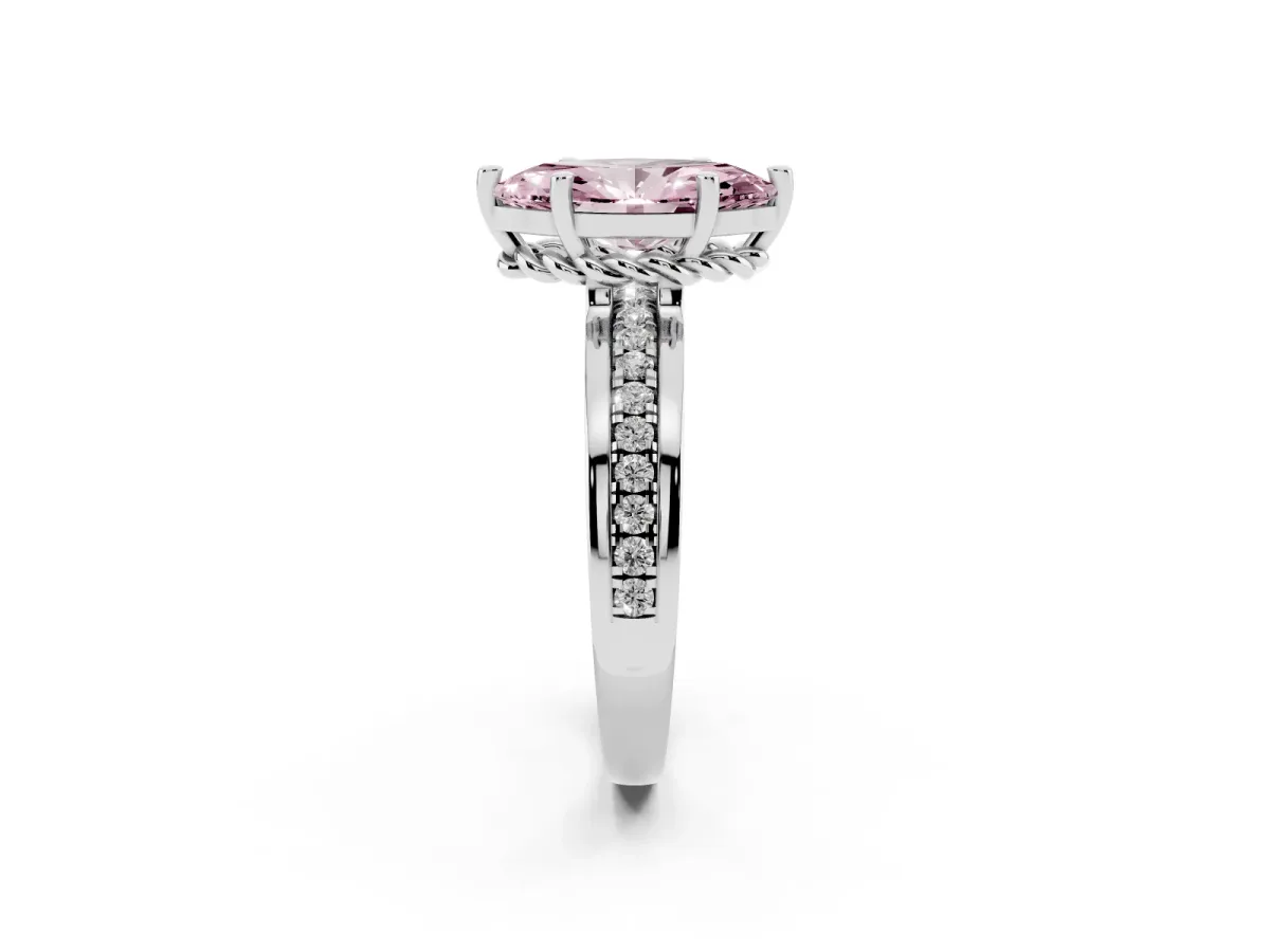 Fancy Pink Marquise Cut Solitaire Diamond Ring with Channel Set Band and Six-Prong Setting White gold