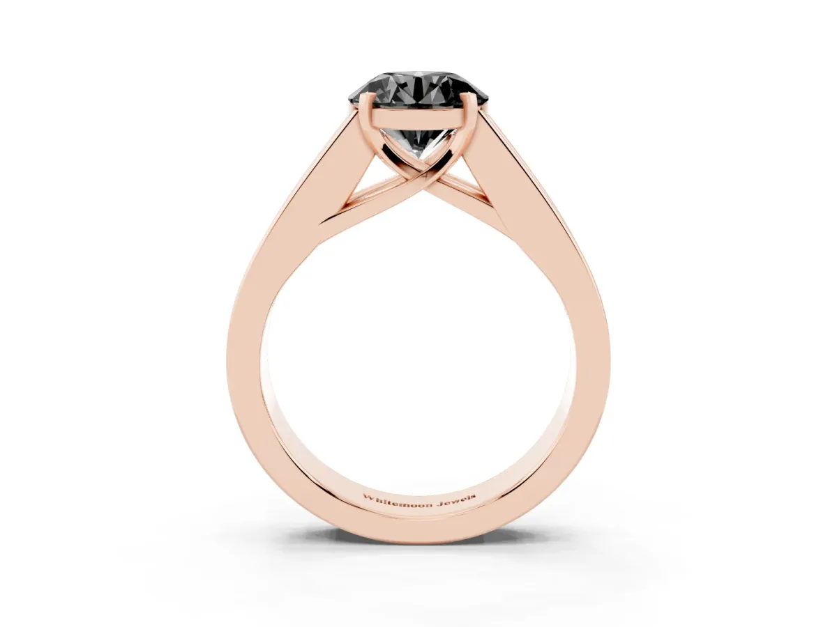 Fancy Black Round Cut Cut Channel Set Solitaire Ring with Four-Prong Setting Rose gold