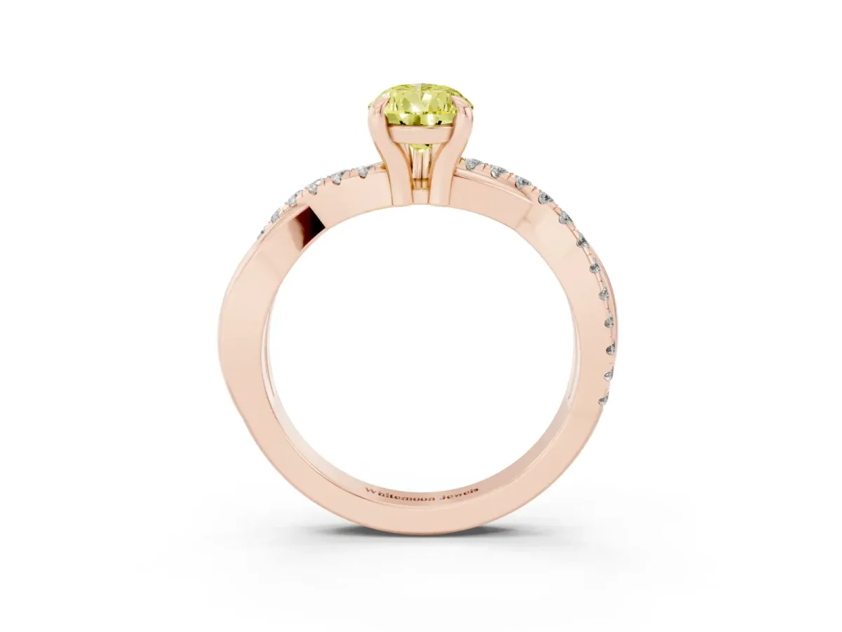 Fancy Yellow Pear Cut Cut Diamond Twist Band Solitaire with Prong Setting Rose gold