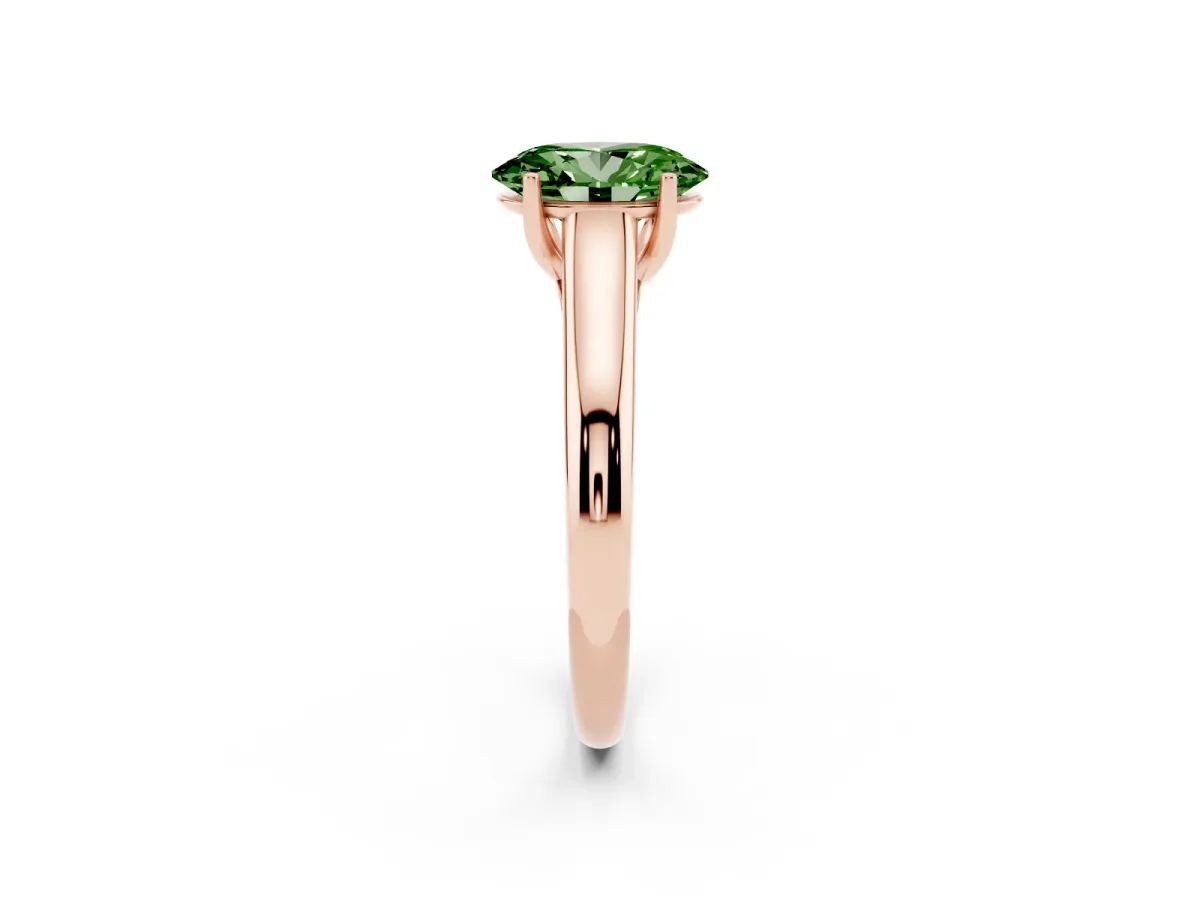 Fancy Green Oval Cut Solitaire Engagement Ring with Tapered Band and Four-Prong Setting Rose gold