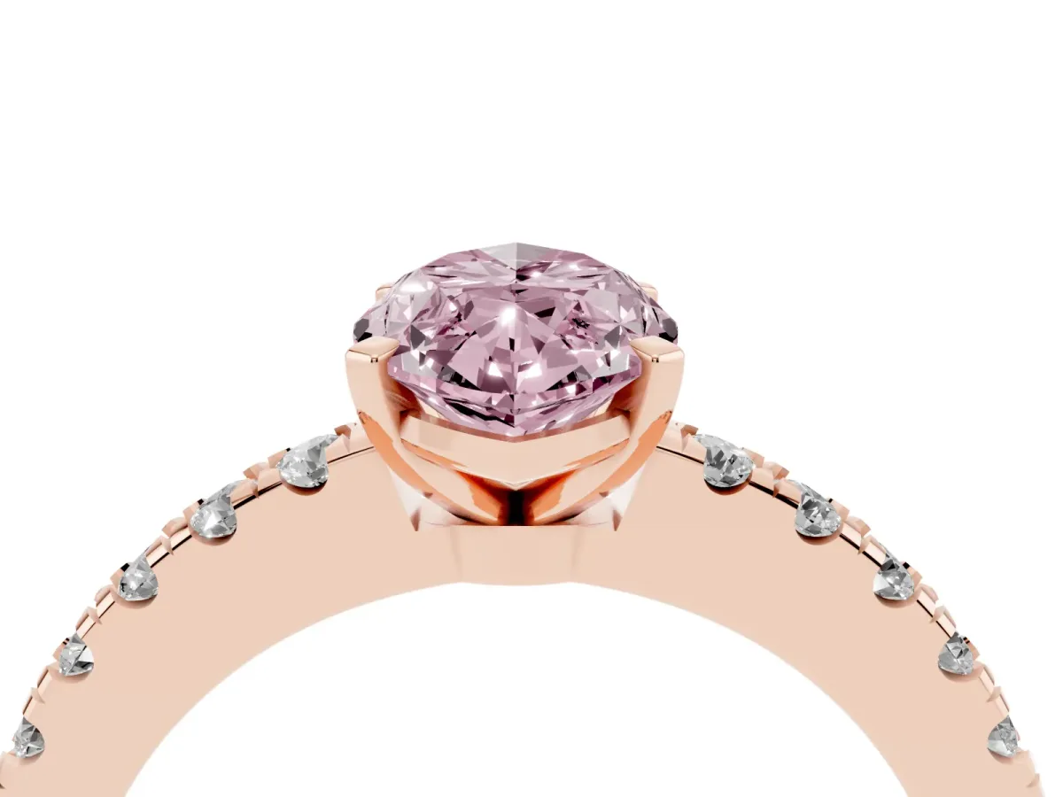 Fancy Pink Marquise Cut Solitaire Diamond with Pavé Band and Four-Prong Setting Rose gold