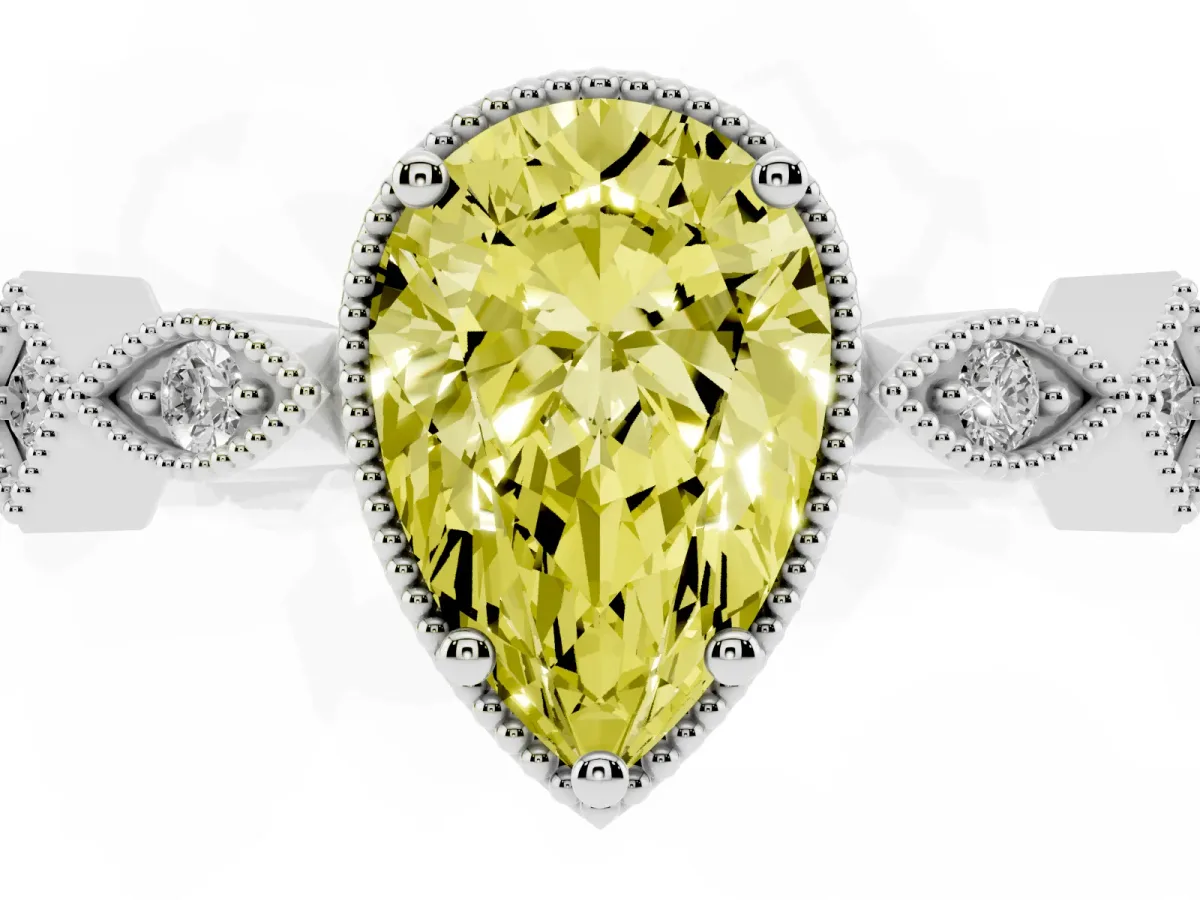Fancy Yellow Pear Cut Milgrain Marquise Diamond Twist Band Ring Silver