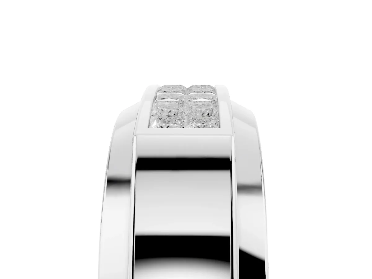 Princess Diamond Pavé Panel Mens Band Silver