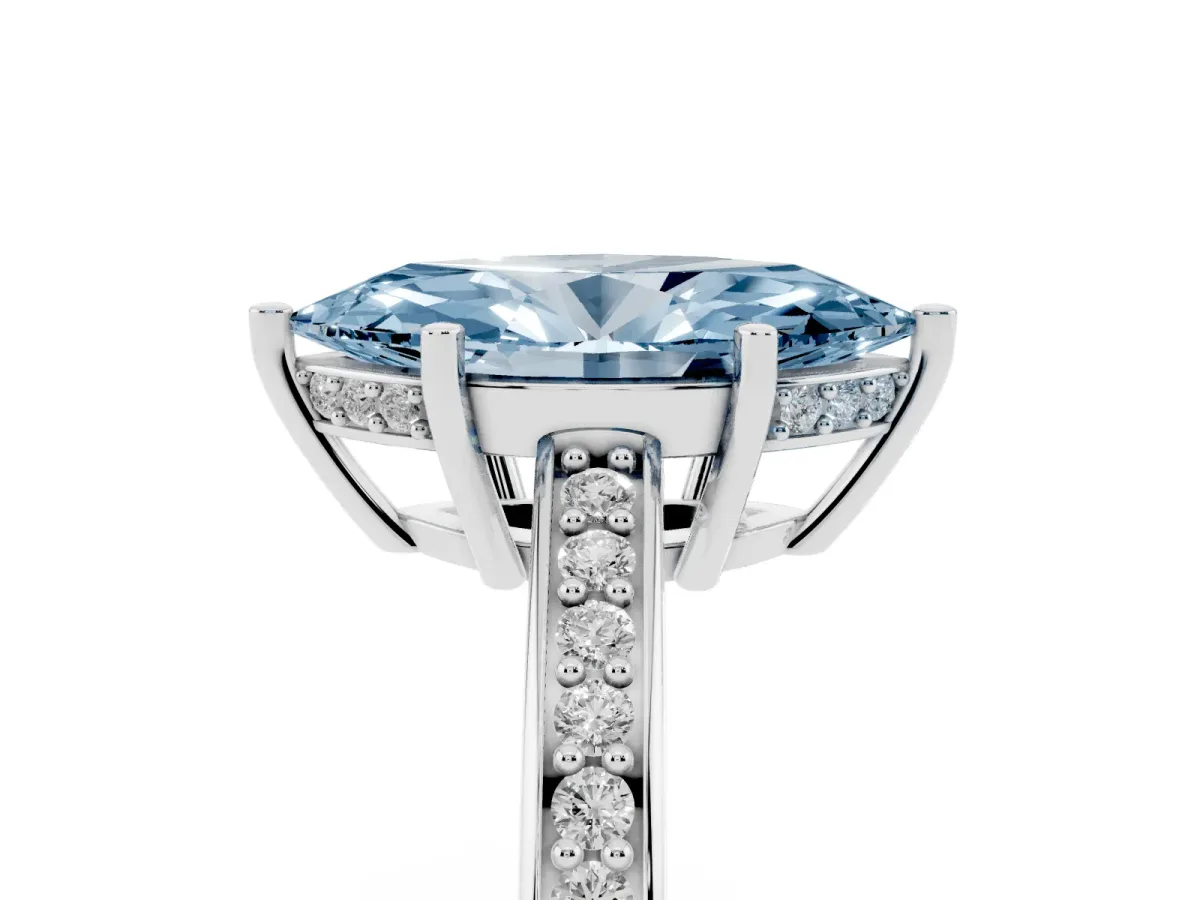 Fancy Blue Marquise Cut Solitaire Pavé Band Prong Setting Ring White gold