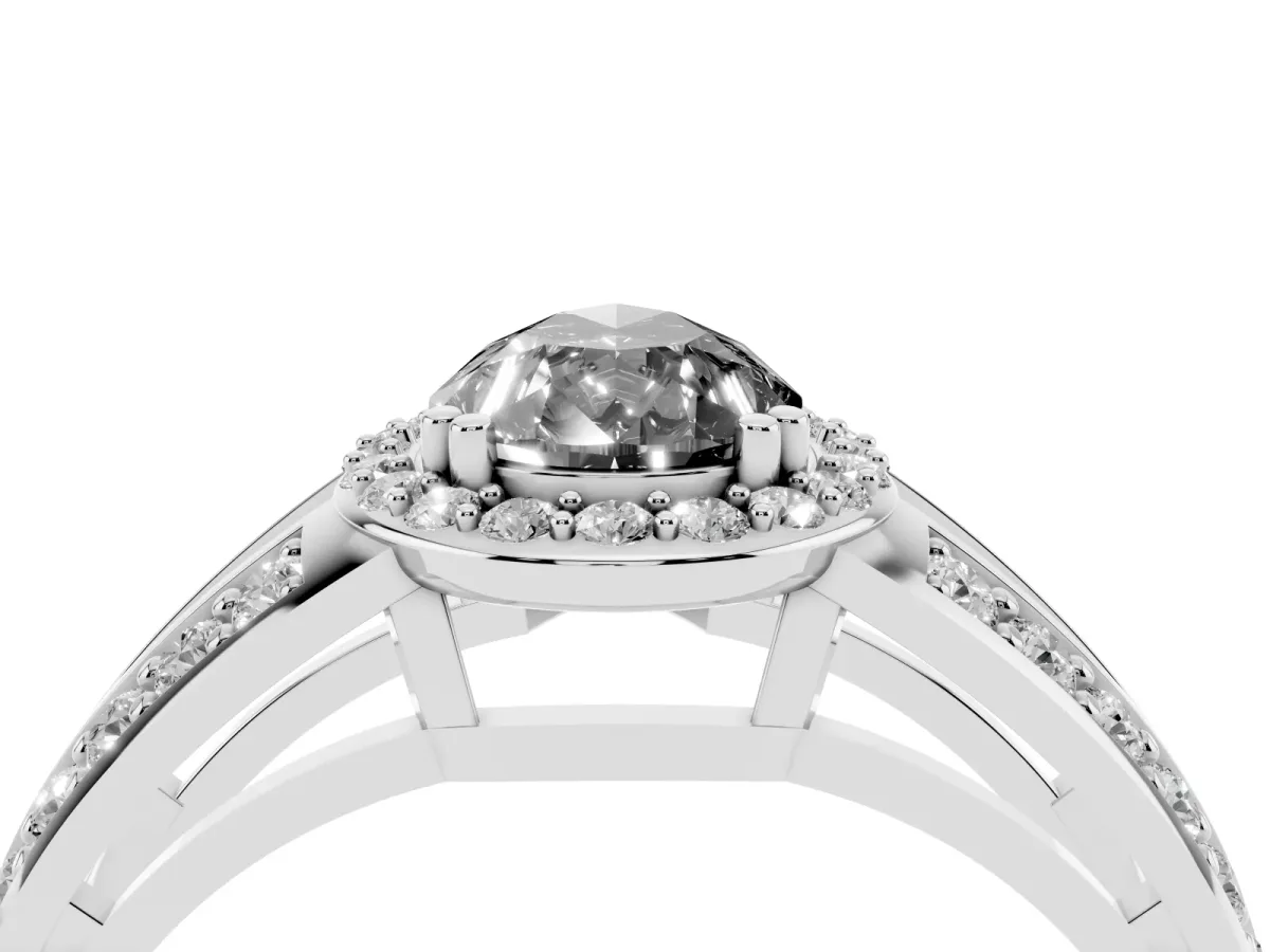 Fancy Black Pear Cut Diamond Halo Ring with Split Shank Pavé Band and Four-Prong Setting Silver