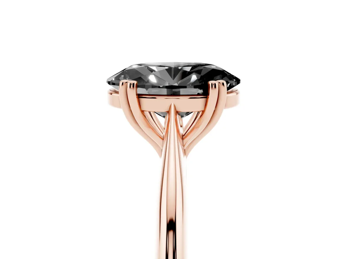 Fancy Black Oval Cut Solitaire Diamond Ring with Six-Prong Setting and Classic Band Rose gold