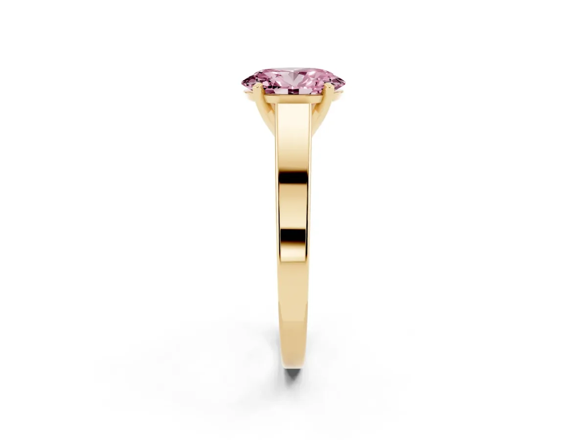 Fancy Pink Oval Cut Solitaire Engagement Ring with Four-Prong Setting and Tapered Band Yellow gold