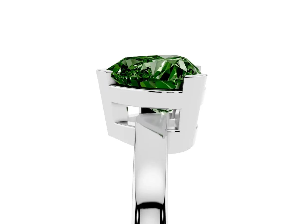 Fancy Green Heart Cut Cut Solitaire Ring with Four-Prong Setting and Classic Band Silver