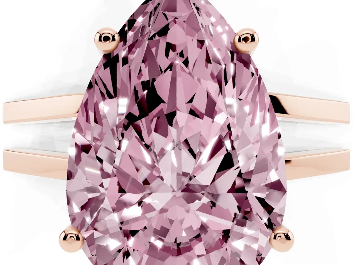 Fancy Pink Pear Cut Cut Diamond Solitaire Engagement Ring with Tapered Plain Band and Four-Prong Setting Rose gold