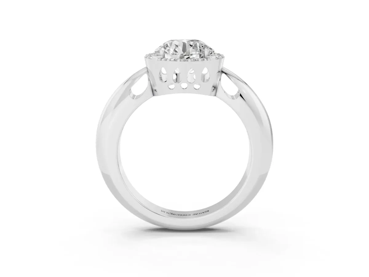 Round Cut Cut Diamond Halo Engagement Ring with Split Shank and Four-Prong Setting Silver