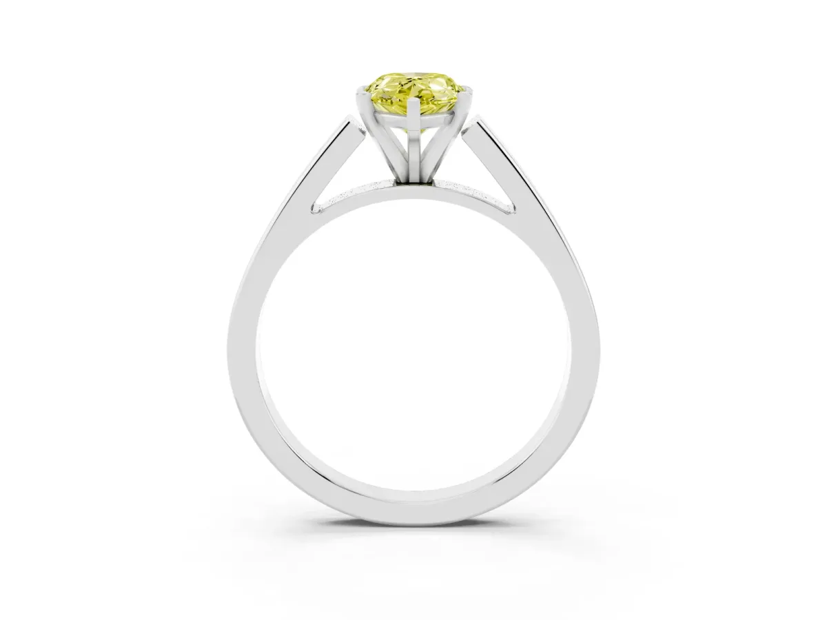 Fancy Yellow Pear Cut Solitaire Engagement Ring with Four-Prong Setting and Tapered Band Silver