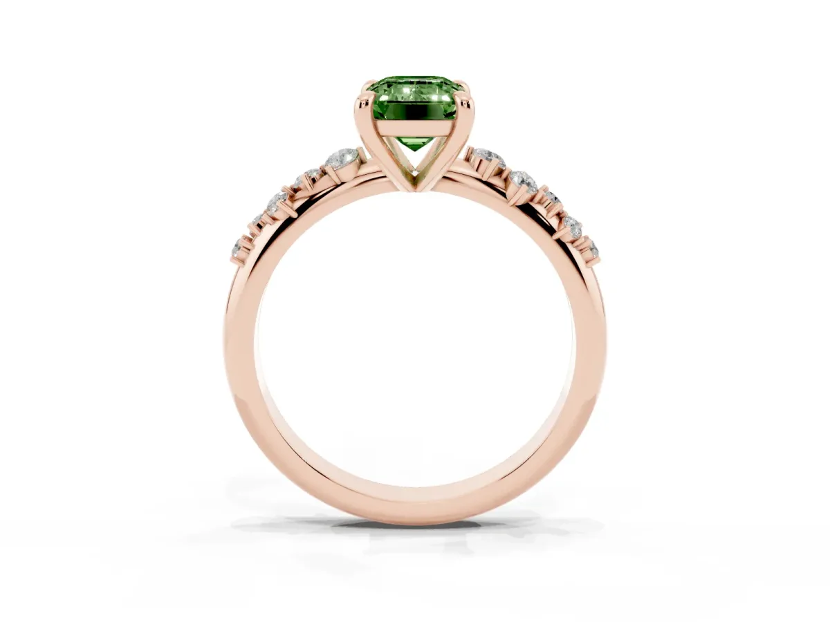 Fancy Green Emerald Cut Cut Diamond Vine Band with Four-Prong Setting Rose gold