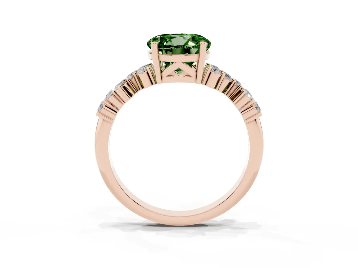 Fancy Green Round Cut Diamond Scattered Round Accent Ring with Prong Setting Rose gold