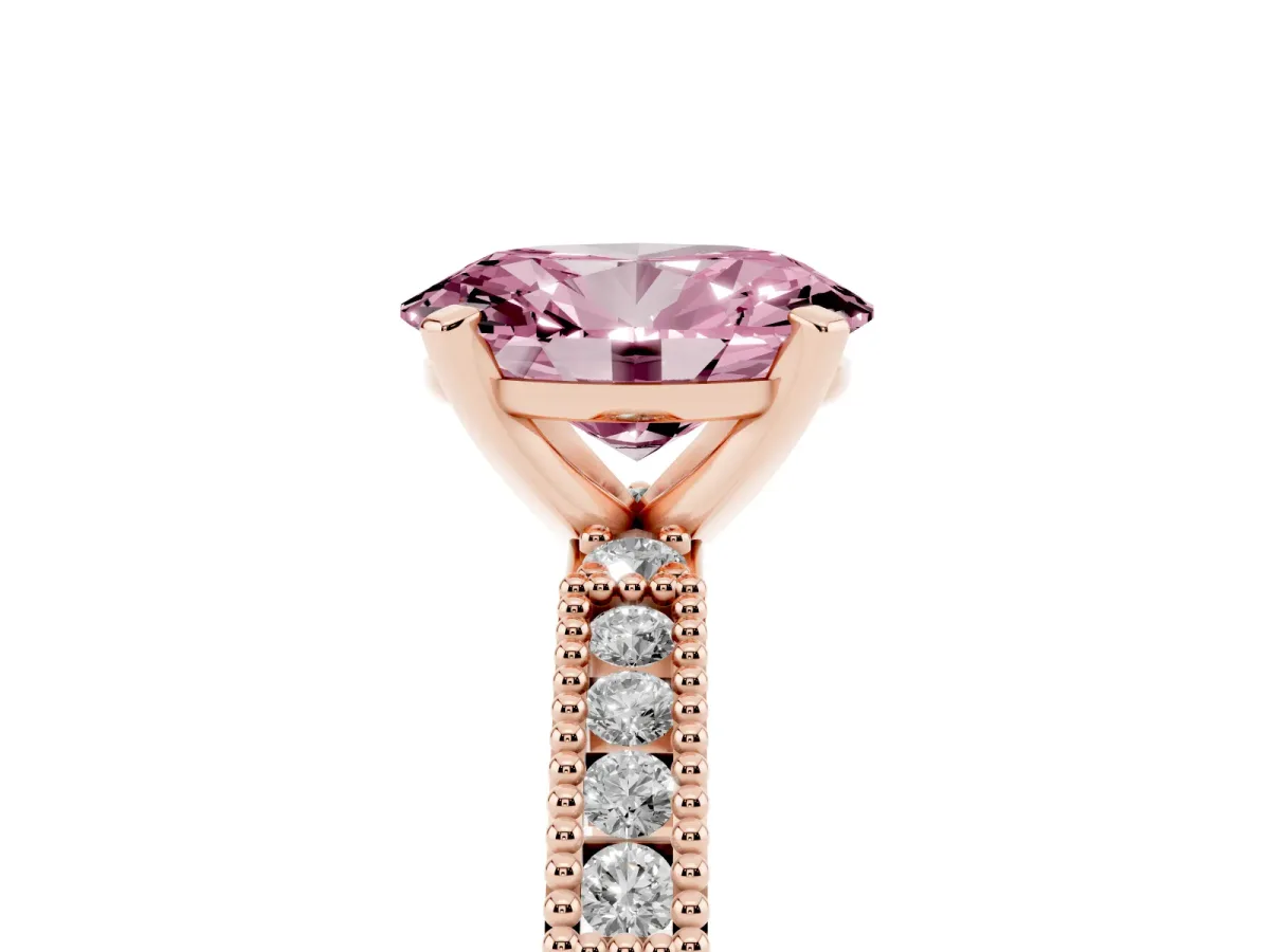 Fancy Pink Oval Cut Solitaire with Pavé Band and Four-Prong Setting Rose gold