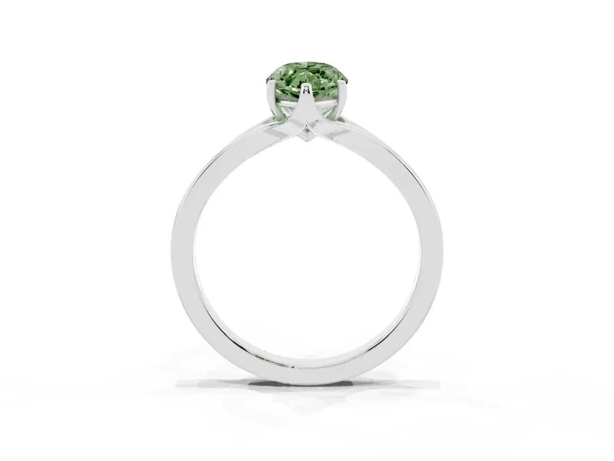 Fancy Green Marquise Cut Solitaire Diamond Ring with Six-Prong Setting and Tapered Band Silver