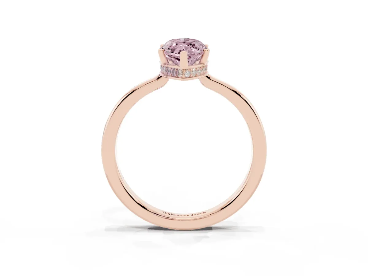 Fancy Pink Marquise Cut Cut Solitaire Engagement Ring with Four-Prong Setting on a Classic Band Rose gold