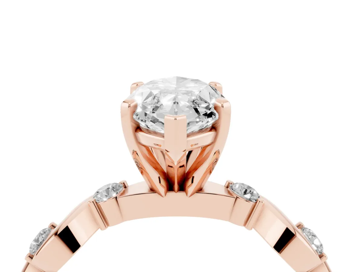 Marquise Cut Diamond Solitaire Twisted Band with Round Accents and Prong Setting Rose gold