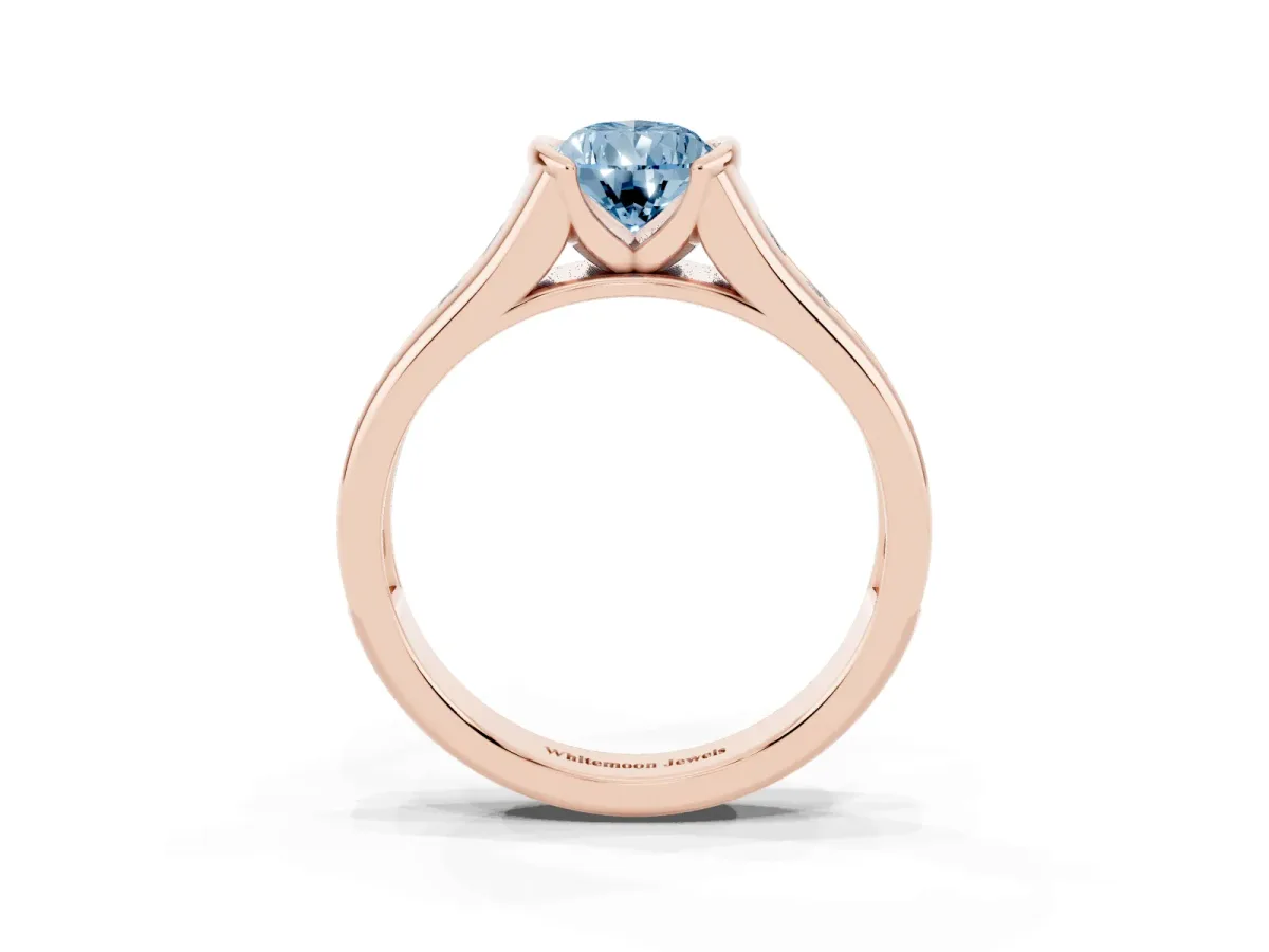 Fancy Blue Pear Cut Solitaire Bezel-Set Diamond Ring with Channel-Set Band Rose gold