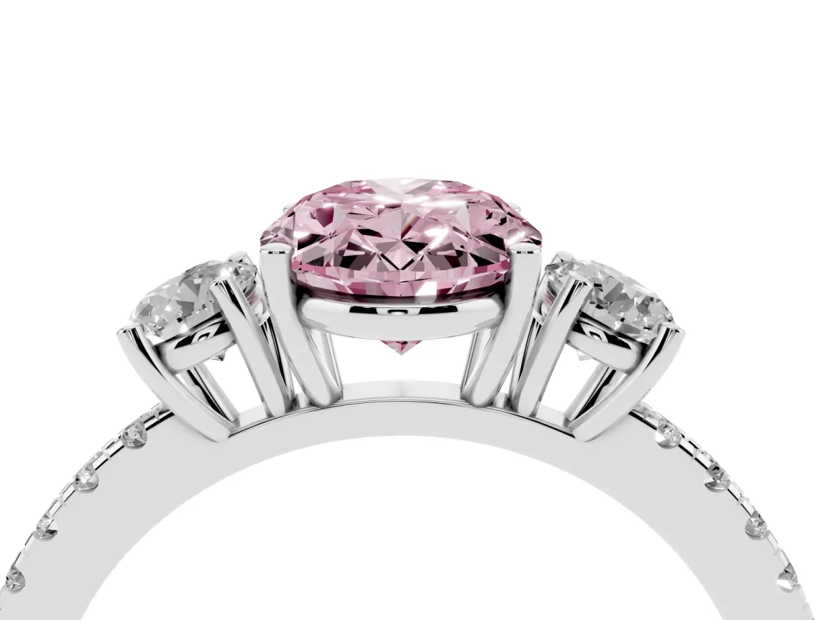 Fancy Pink Three-Stone Oval Cut Cut Diamond Pavé Band with Prong Setting Silver