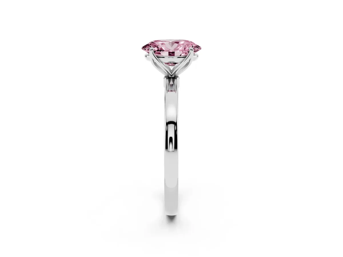 Fancy Pink Oval Cut Diamond Solitaire Ring with Thin Band and Prong Setting Silver