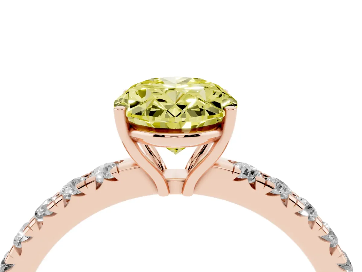 Fancy Yellow Oval Cut Diamond Pavé Solitaire Engagement Ring with Four-Prong Setting Rose gold