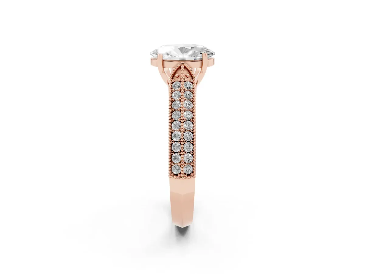 Oval Cut Cut Pave Split Shank Engagement Ring with Four-Prong Setting Rose gold