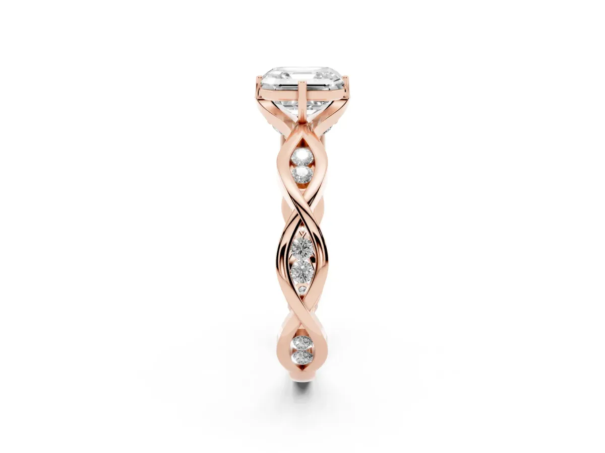 Asscher Cut Solitaire Twist Band with Leaf Prong Setting Rose gold