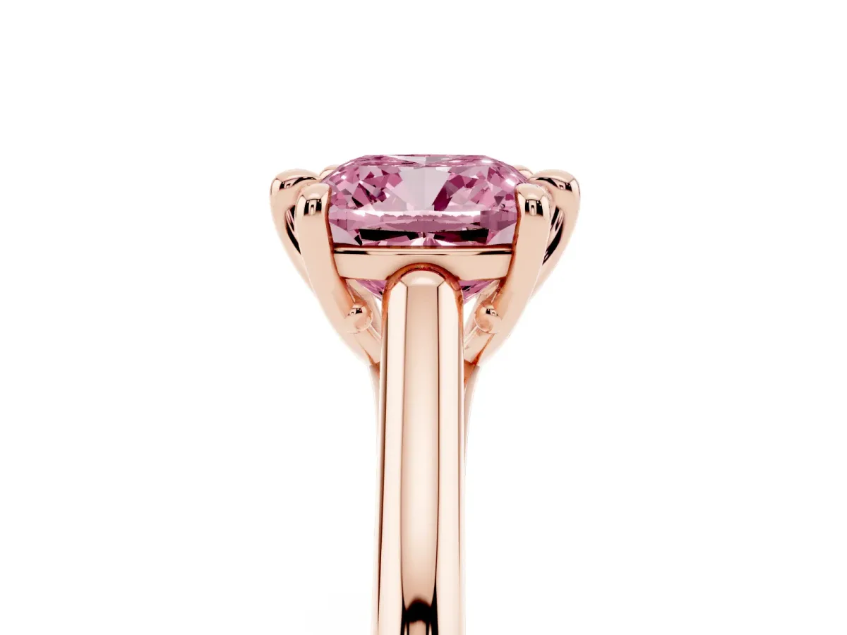 Fancy Pink Cushion Cut Solitaire Engagement Ring with Six-Prong Setting and Classic Band Rose gold