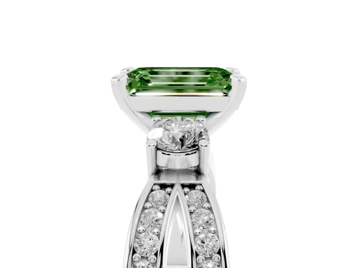 Fancy Green Three-Stone Emerald Cut Cut Diamond Twist Band with Prong Setting Platinum