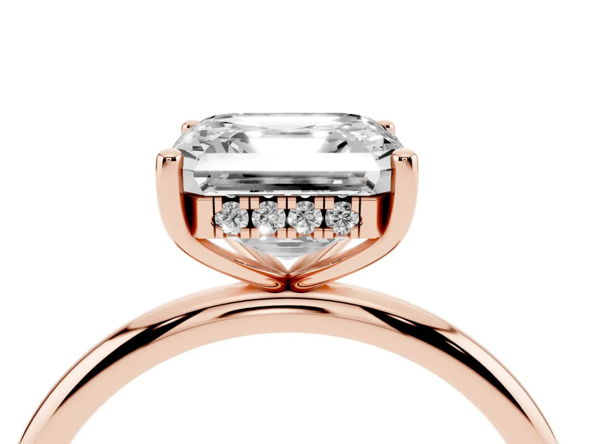 Asscher Cut Cut Solitaire Engagement Ring with Four-Prong Setting and Classic Band Rose gold