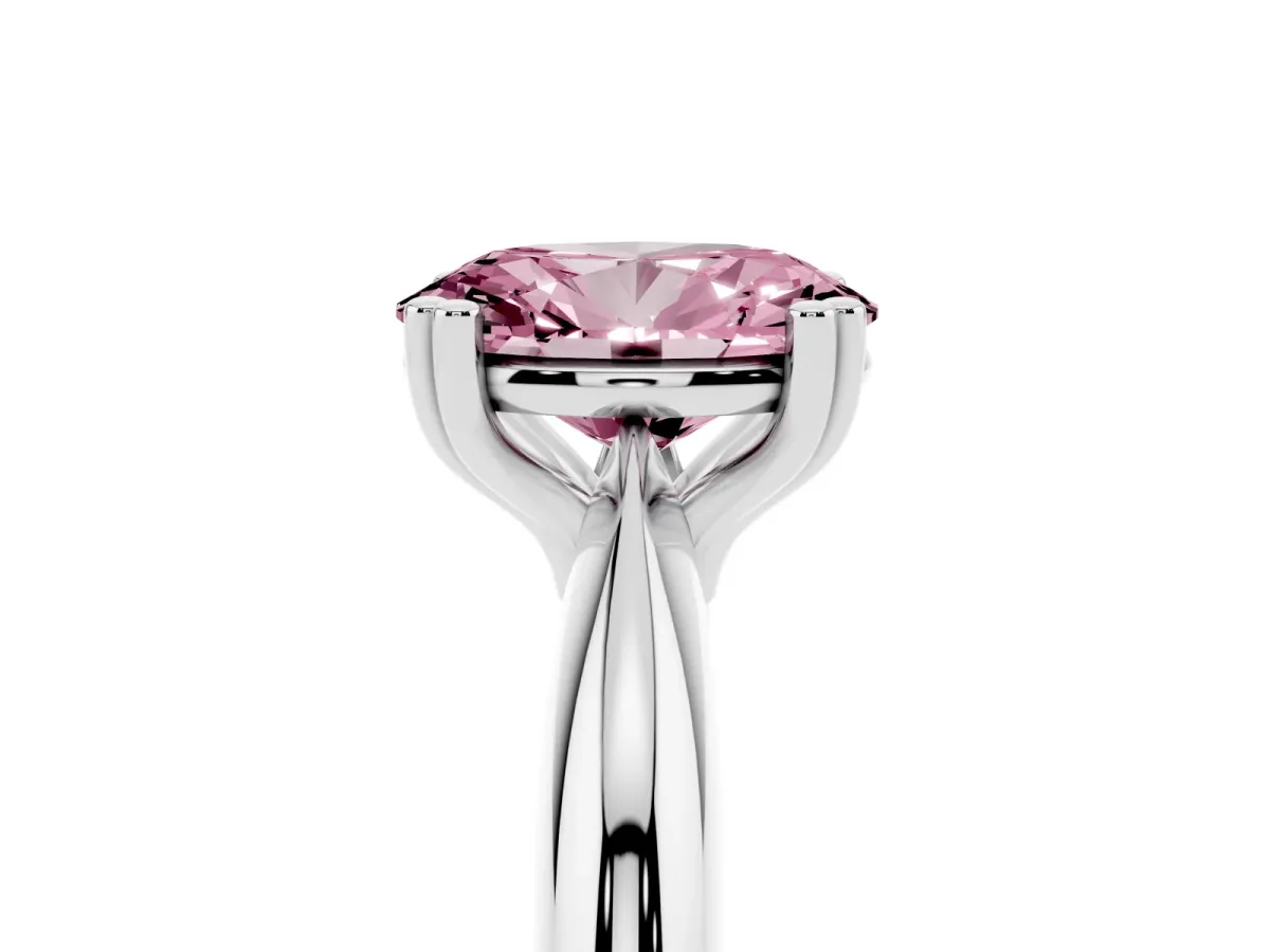 Fancy Pink Oval Cut Cut Solitaire Engagement Ring with Tapered Band and Four-Prong Setting Silver