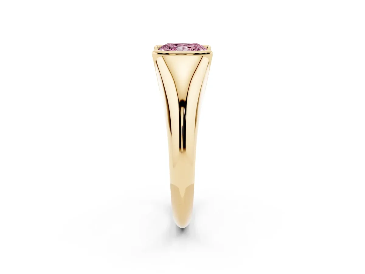Fancy Pink Princess Cut Solitaire Tension Set Diamond Ring Yellow gold