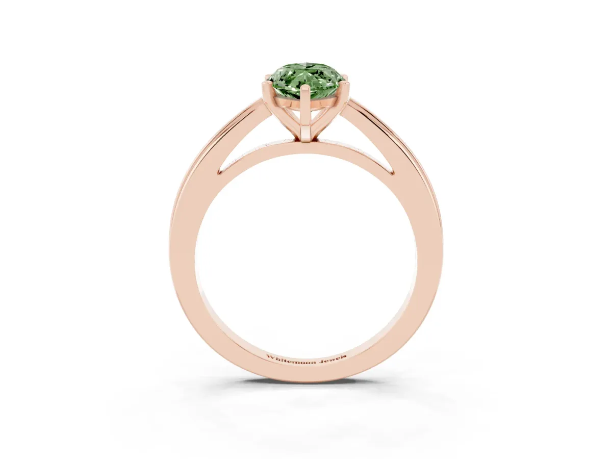 Fancy Green Marquise Cut Solitaire Diamond Ring with Four-Prong Setting and Classic Band Rose gold