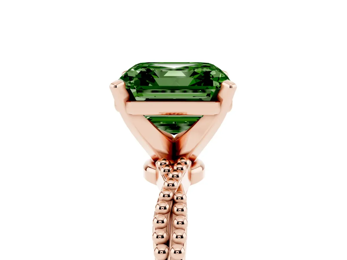 Fancy Green Asscher Cut Solitaire Twisted Band with Bead Prong Setting Rose gold