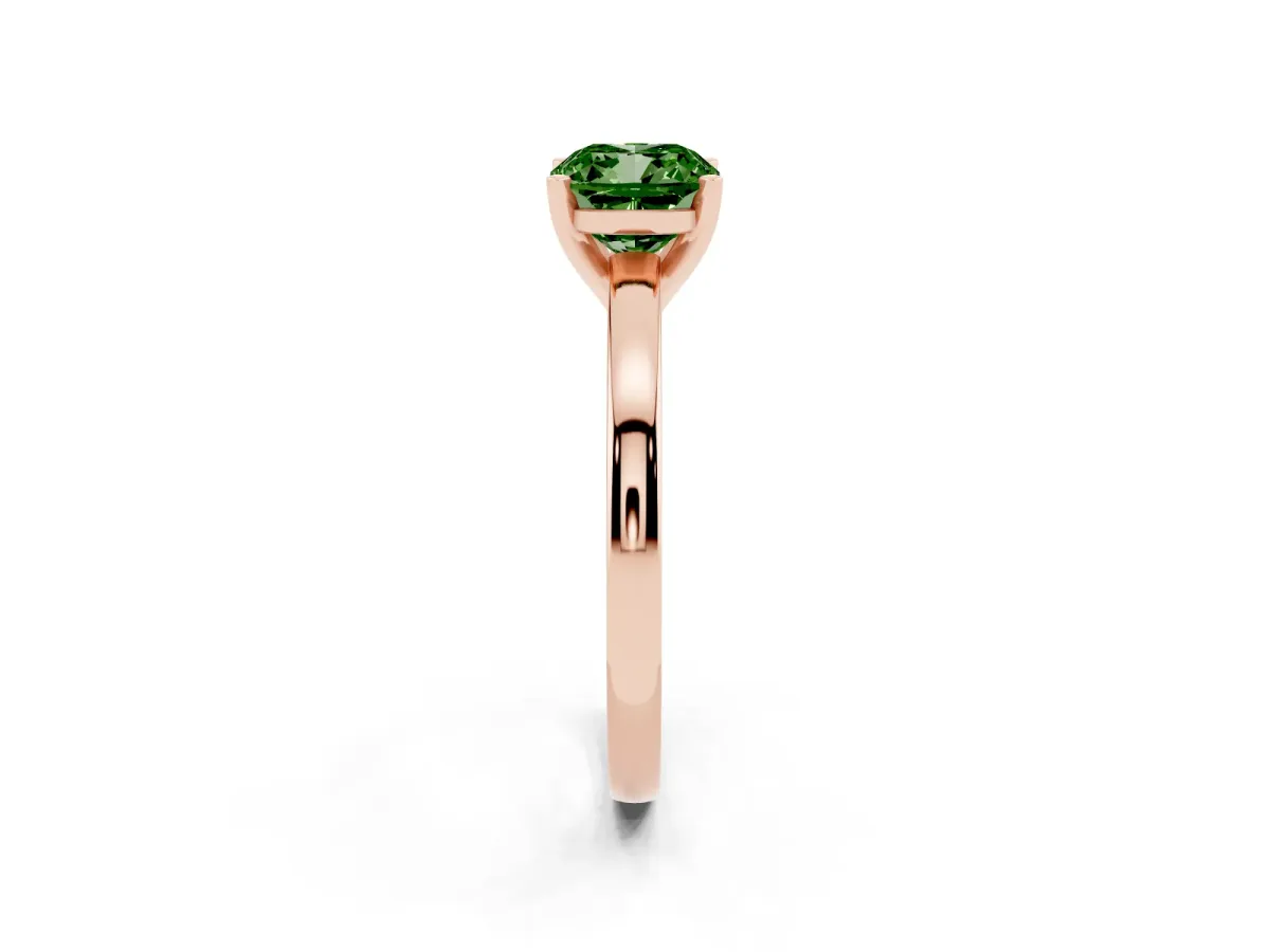 Fancy Green Cushion Cut Solitaire Diamond Engagement Ring with Four-Prong Setting on a Classic Band Rose gold