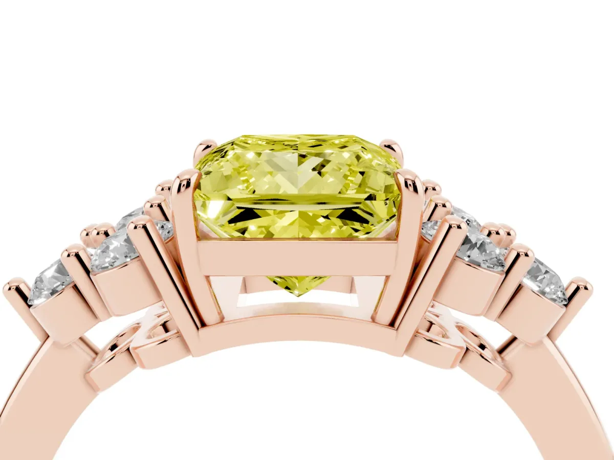 Fancy Yellow Princess Cut Brilliant Diamond Cluster Accent Solitaire Ring with Prong Setting Rose gold