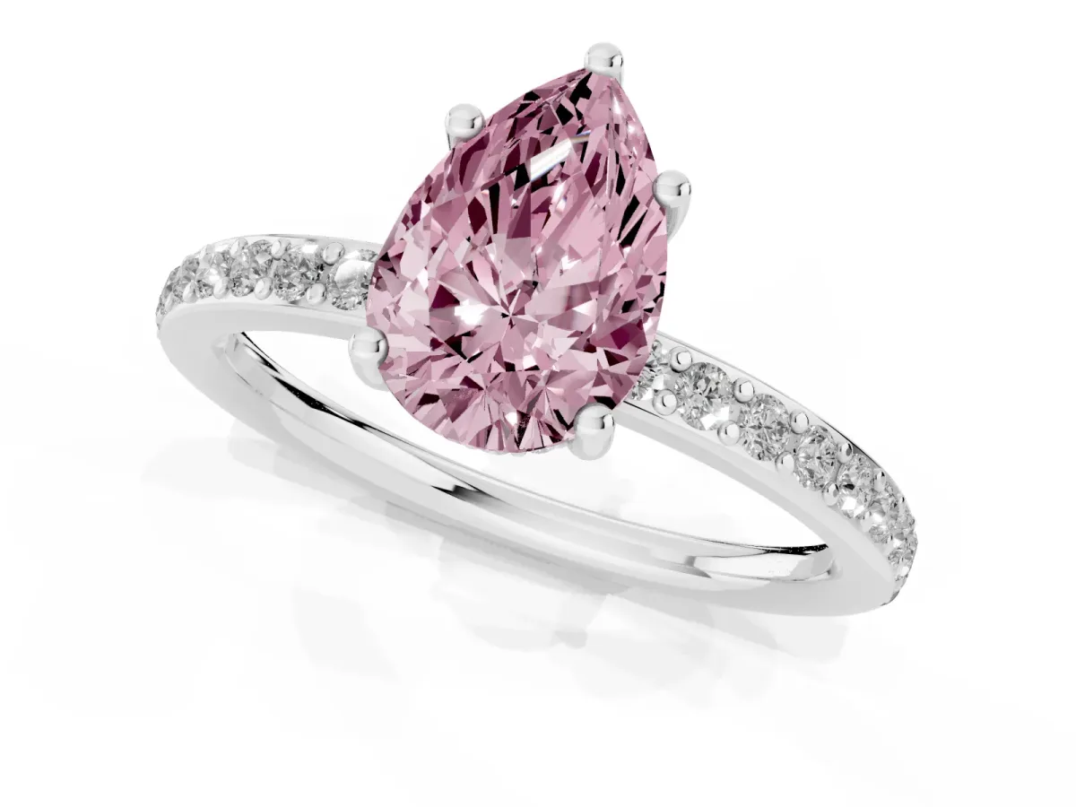 Fancy Pink Pear Cut Cut Diamond Pavé Band Ring with Four-Prong Setting Platinum