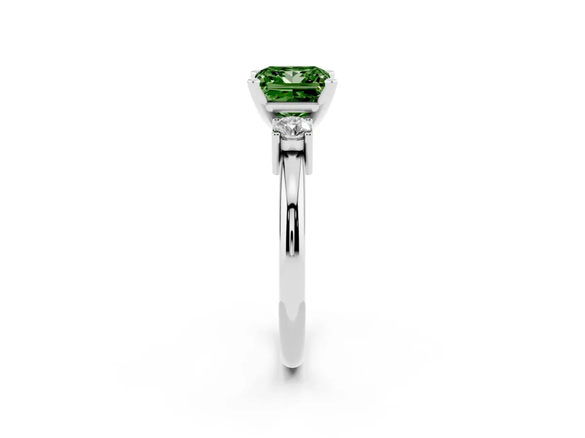 Fancy Green Three-Stone Princess Cut Cut Diamond Solitaire with Prong Setting and Classic Band Silver