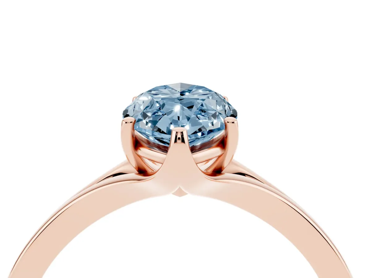 Fancy Blue Marquise Cut Solitaire Diamond Ring with Six-Prong Setting and Tapered Band Rose gold