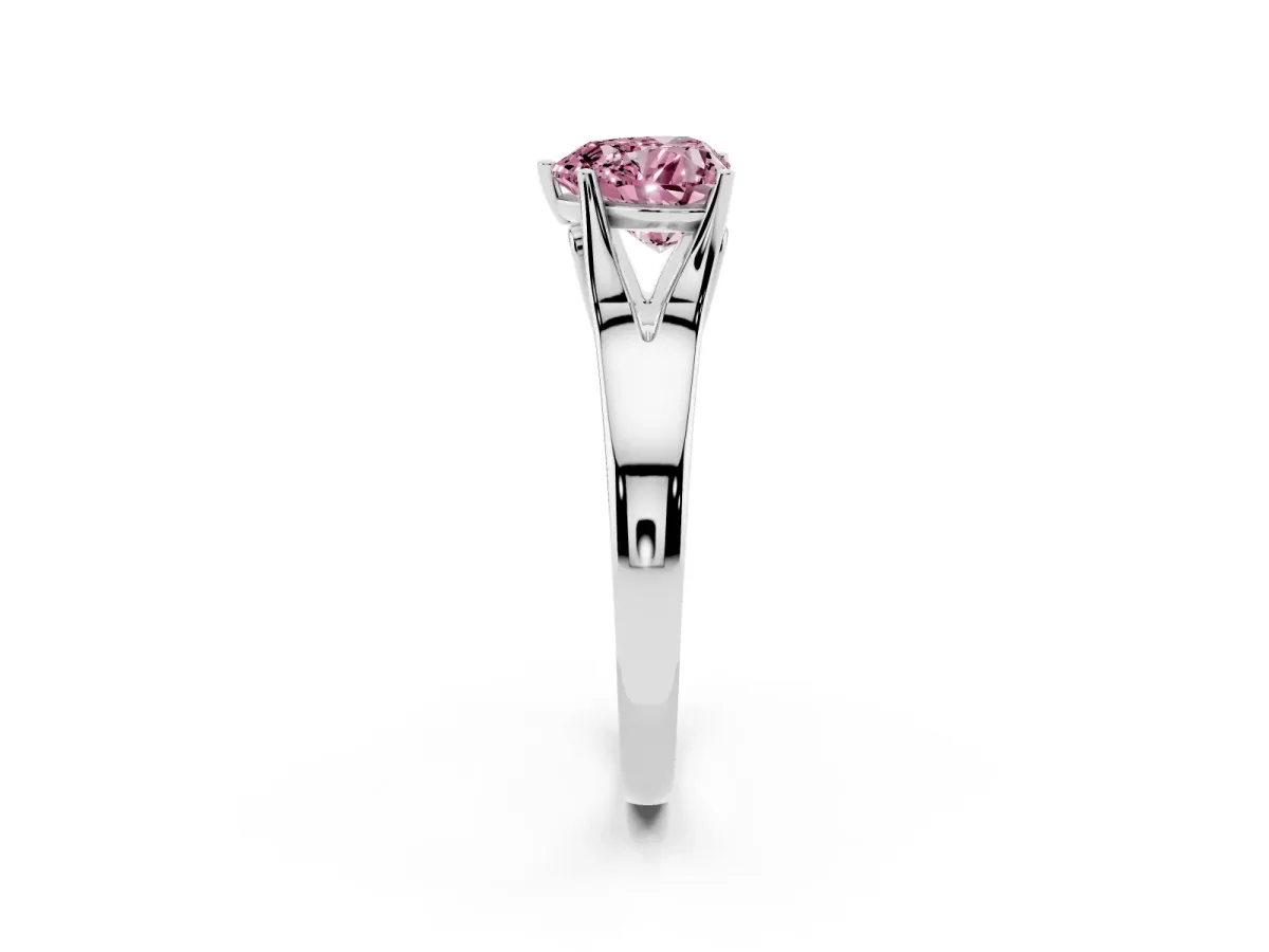 Fancy Pink Heart Cut Solitaire Diamond Ring with Cathedral Band and Four-Prong Setting Silver