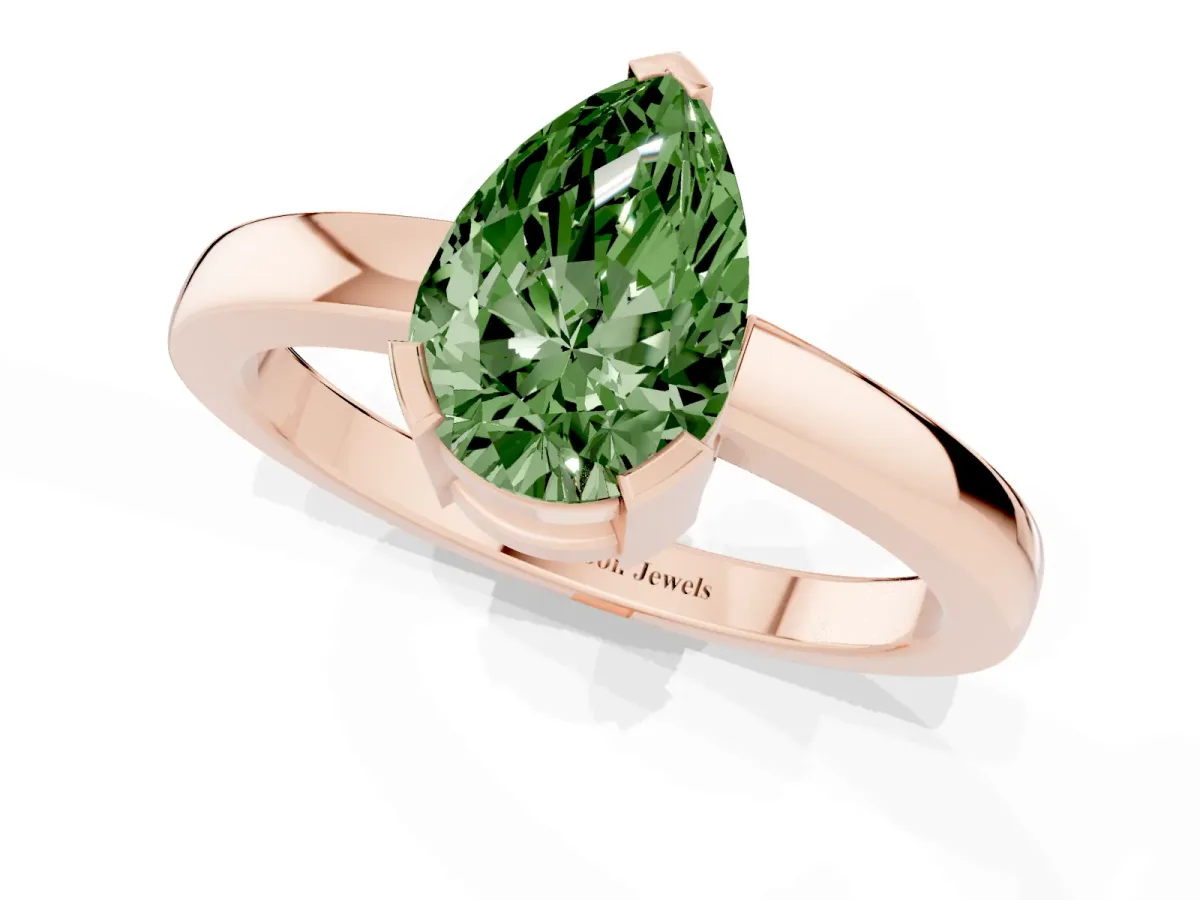 Fancy Green Pear Cut Cut Solitaire Ring with Four-Prong Setting and Classic Band Rose gold