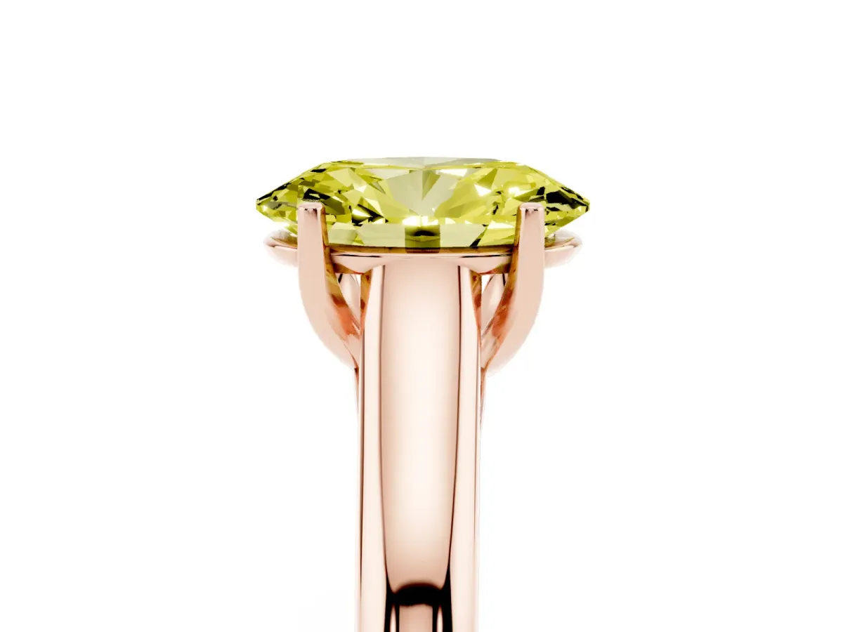 Fancy Yellow Oval Cut Solitaire Engagement Ring with Tapered Band and Four-Prong Setting Rose gold