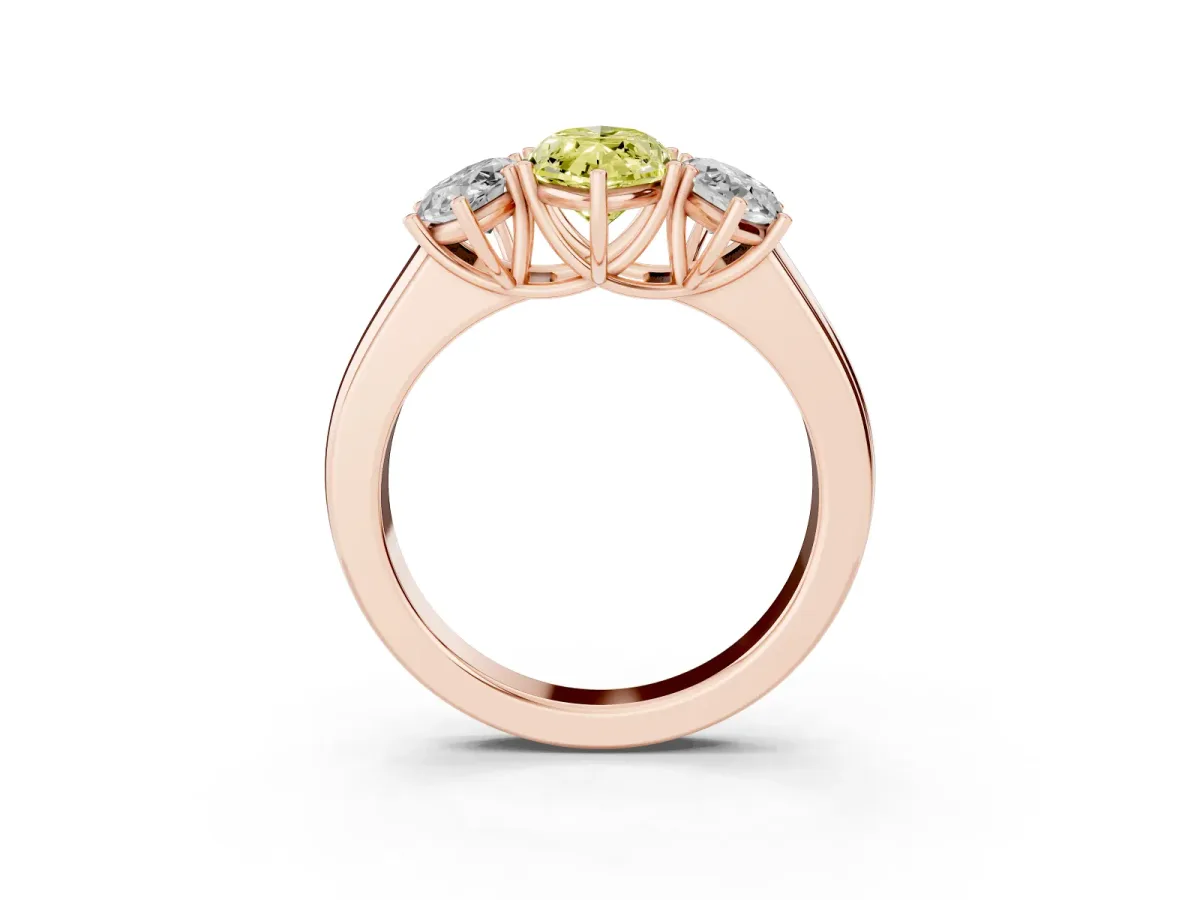 Fancy Yellow Three-Stone Marquise Cut Cut Diamond Ring with Prong Setting and Classic Band Rose gold