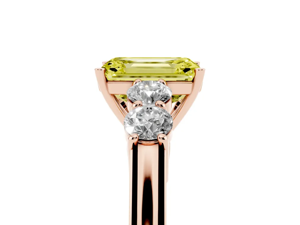 Fancy Yellow Emerald Cut Cut Diamond Five-Stone Prong Set White Gold Ring Rose gold