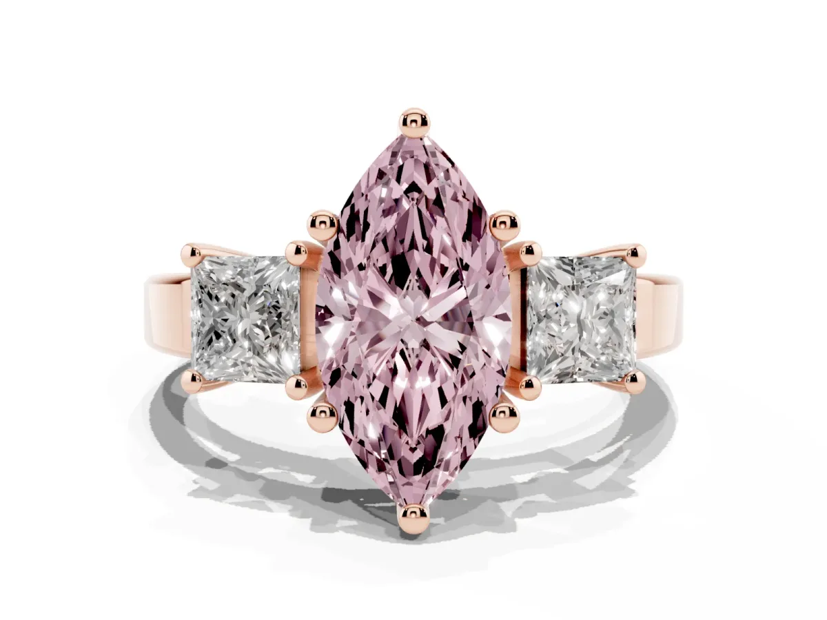 Fancy Pink Three-Stone Marquise Cut Cut Solitaire Ring with Prong Setting Rose gold