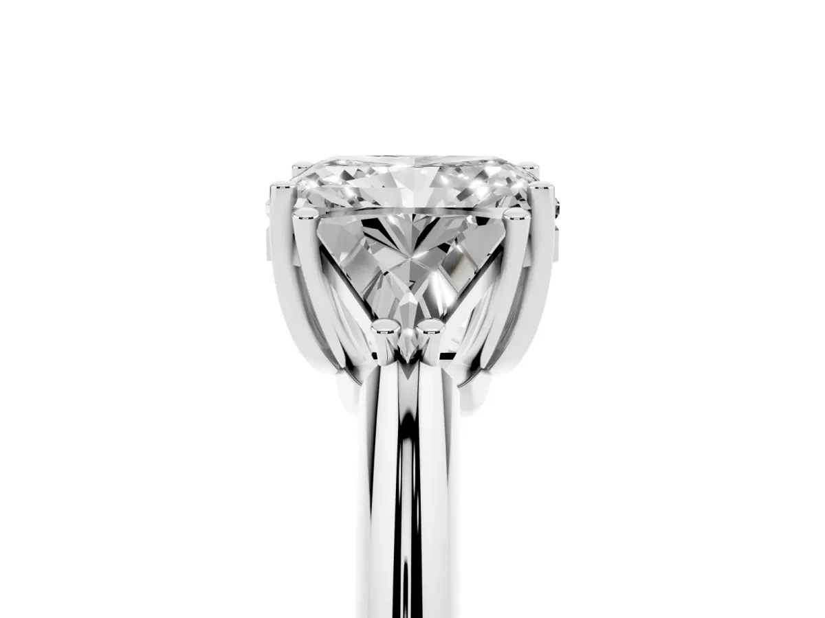 Three-Stone Radiant Cut Diamond Engagement Ring with Trillion Side Stones and Prong Setting Silver